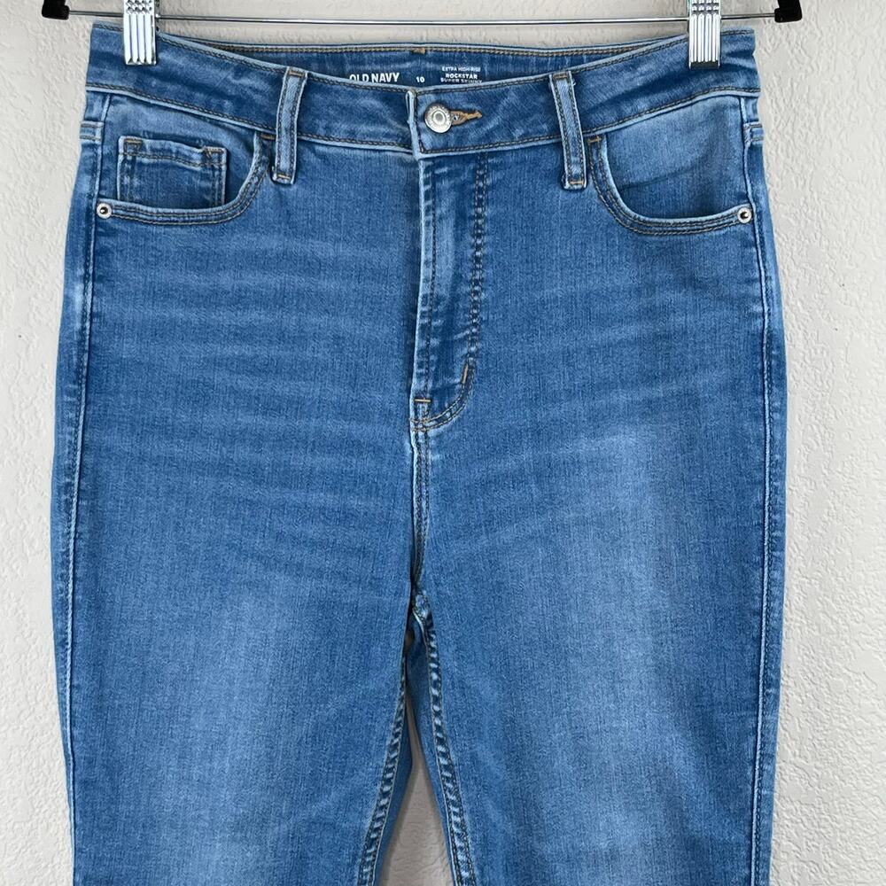 Old Navy Medium Wash Extra High Rise Rockstar Super Skinny Ankle Jeans 10 - Picture 4 of 10